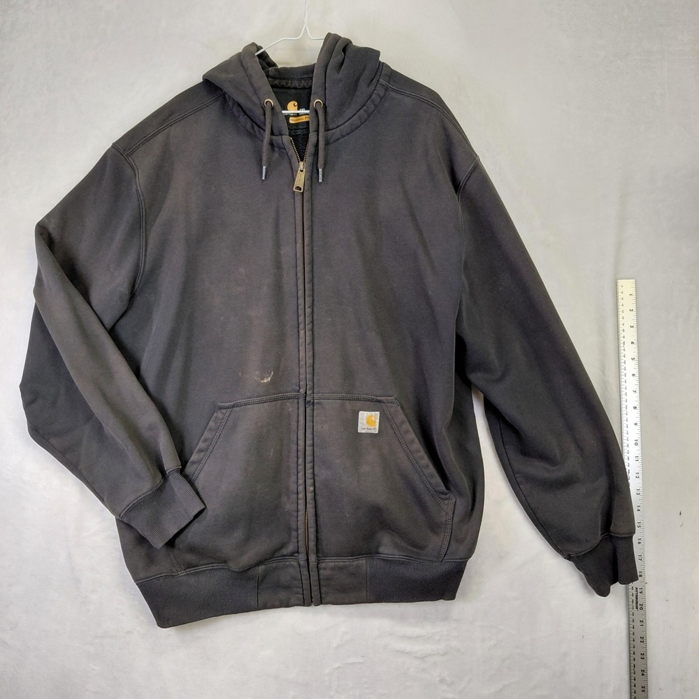 Carhartt Mens 2XL Original Fit Full Zip Hoodie Faded Black Distressed Sweatshirt